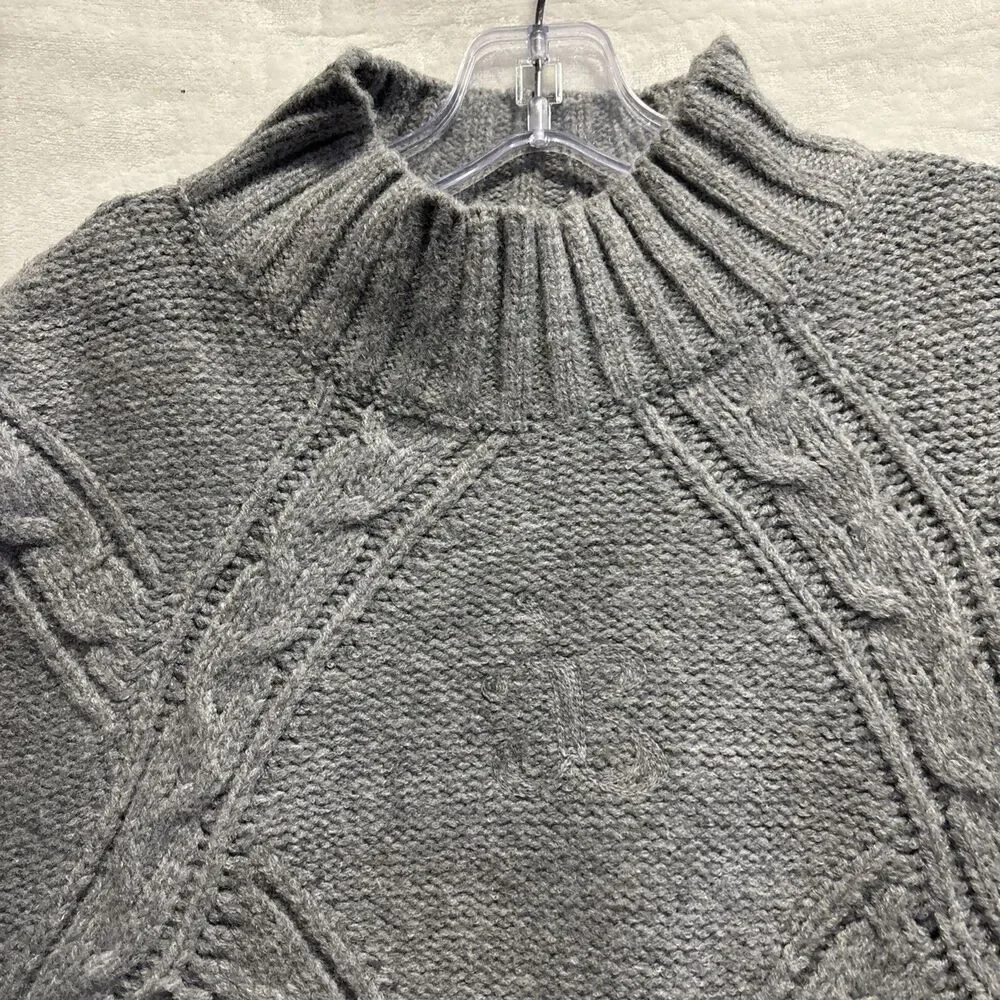 Aelfric Eden Women's Oversized Cable Knit Chunky Mock Neck Sweater Large Grey - Picture 2 of 16